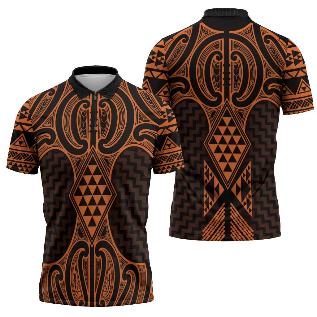 Karaka Maori Ta Moko Poutama Art Zipper Polo Shirt - Aussie Hoodie