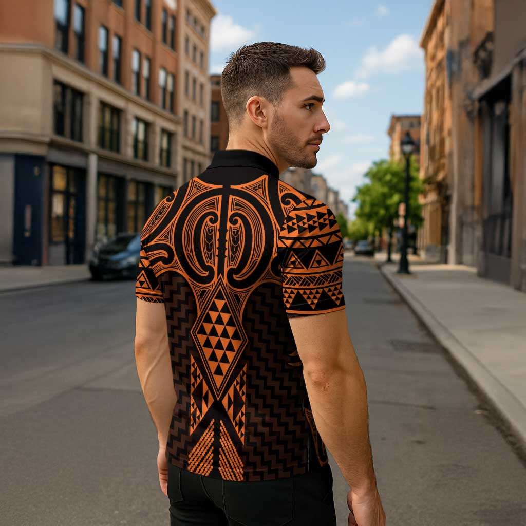 Karaka Maori Ta Moko Poutama Art Zipper Polo Shirt - Aussie Hoodie