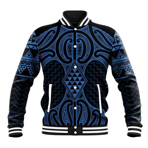 Kikorangi Maori Ta Moko Poutama Art Baseball Jacket
