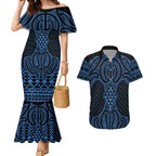 Kikorangi Maori Ta Moko Poutama Art Couples Matching Mermaid Dress and Hawaiian Shirt