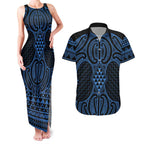 Kikorangi Maori Ta Moko Poutama Art Couples Matching Tank Maxi Dress and Hawaiian Shirt
