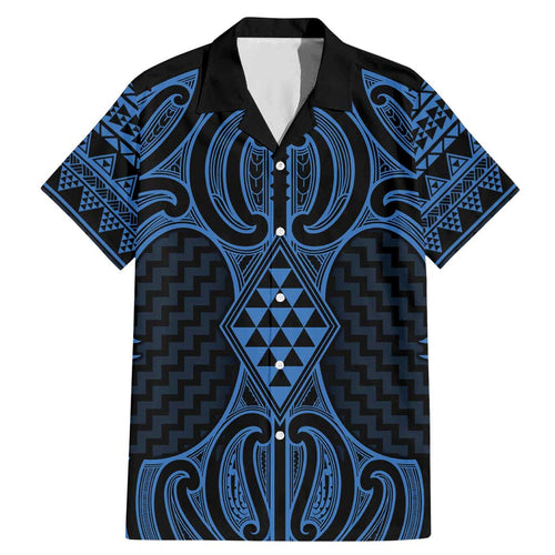 Kikorangi Maori Ta Moko Poutama Art Family Matching Mermaid Dress and Hawaiian Shirt