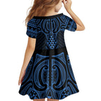 Kikorangi Maori Ta Moko Poutama Art Family Matching Off Shoulder Maxi Dress and Hawaiian Shirt