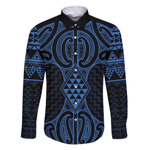Kikorangi Maori Ta Moko Poutama Art Family Matching Off Shoulder Maxi Dress and Hawaiian Shirt