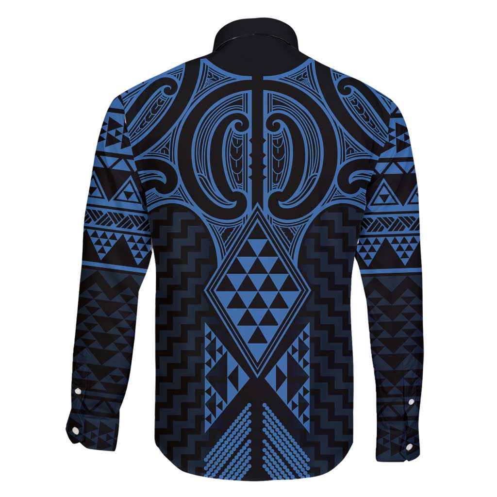Kikorangi Maori Ta Moko Poutama Art Family Matching Off Shoulder Maxi Dress and Hawaiian Shirt