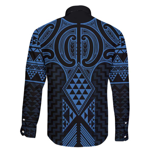 Kikorangi Maori Ta Moko Poutama Art Family Matching Off Shoulder Maxi Dress and Hawaiian Shirt