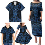 Kikorangi Maori Ta Moko Poutama Art Family Matching Puletasi and Hawaiian Shirt