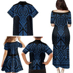 Kikorangi Maori Ta Moko Poutama Art Family Matching Puletasi and Hawaiian Shirt
