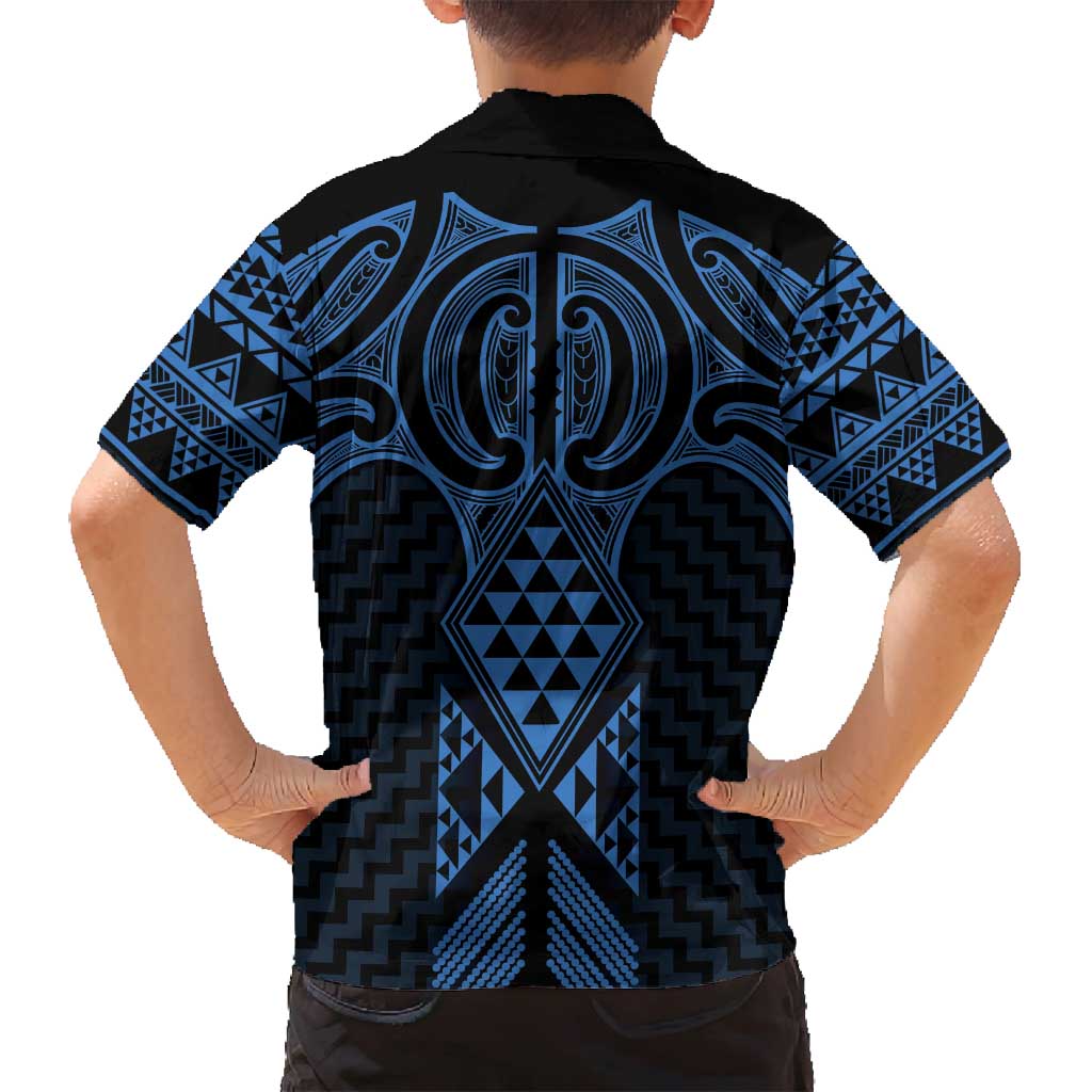 Kikorangi Maori Ta Moko Poutama Art Family Matching Tank Maxi Dress and Hawaiian Shirt