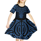 Kikorangi Maori Ta Moko Poutama Art Kid Short Sleeve Dress