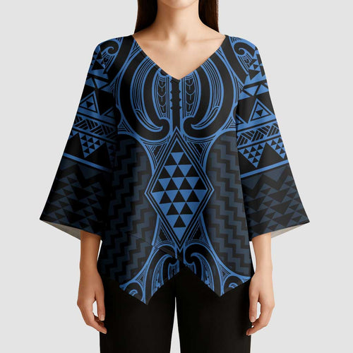 Kikorangi Maori Ta Moko Poutama Art Kimono Sleeve Blouse - Aussie Hoodie
