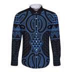 Kikorangi Maori Ta Moko Poutama Art Long Sleeve Button Shirt