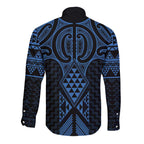 Kikorangi Maori Ta Moko Poutama Art Long Sleeve Button Shirt
