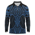 Kikorangi Maori Ta Moko Poutama Art Long Sleeve Polo Shirt