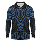 Kikorangi Maori Ta Moko Poutama Art Long Sleeve Polo Shirt