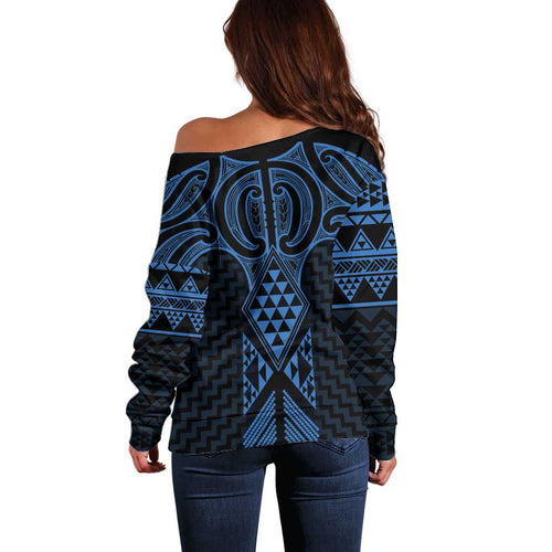 Kikorangi Maori Ta Moko Poutama Art Off Shoulder Sweater