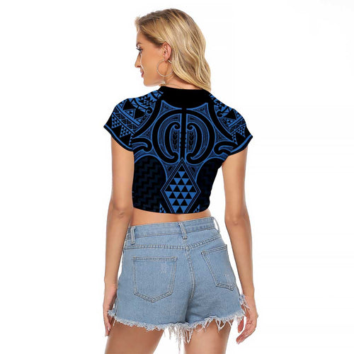Kikorangi Maori Ta Moko Poutama Art Raglan Cropped T Shirt