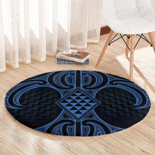 Kikorangi Maori Ta Moko Poutama Art Round Carpet