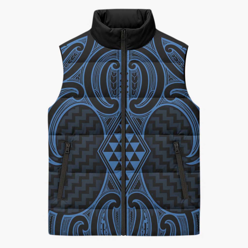 Kikorangi Maori Ta Moko Poutama Art Sleeveless Puffer Jacket - Aussie Hoodie
