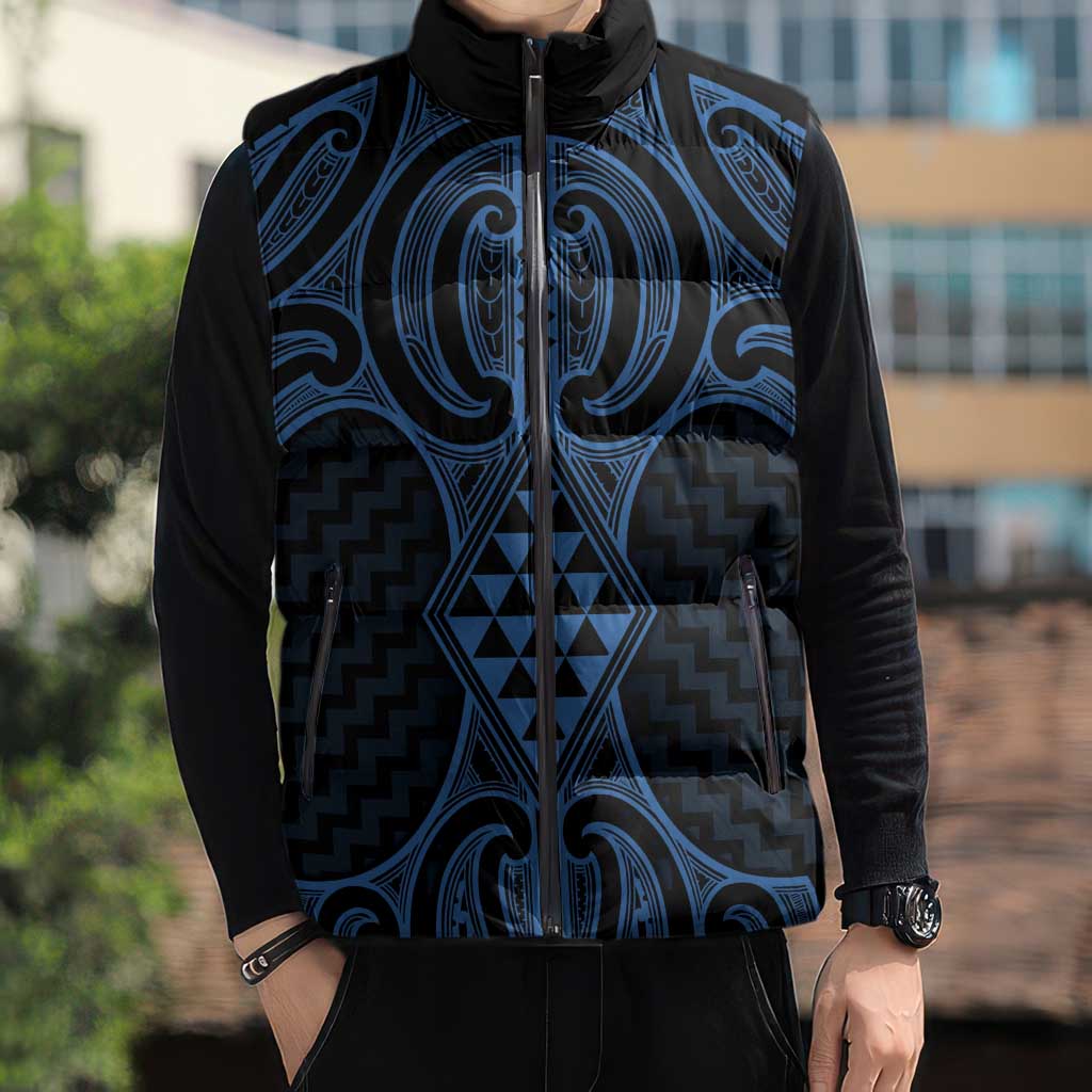 Kikorangi Maori Ta Moko Poutama Art Sleeveless Puffer Jacket - Aussie Hoodie
