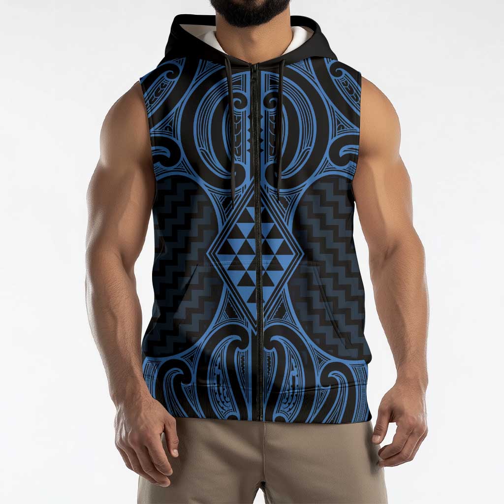 Kikorangi Maori Ta Moko Poutama Art Sleeveless Zip Hoodie LT9