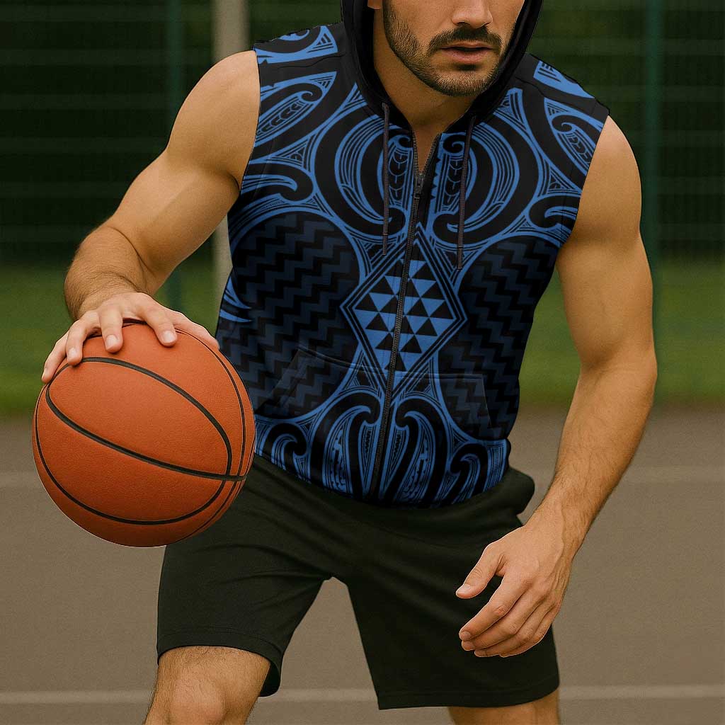 Kikorangi Maori Ta Moko Poutama Art Sleeveless Zip Hoodie LT9