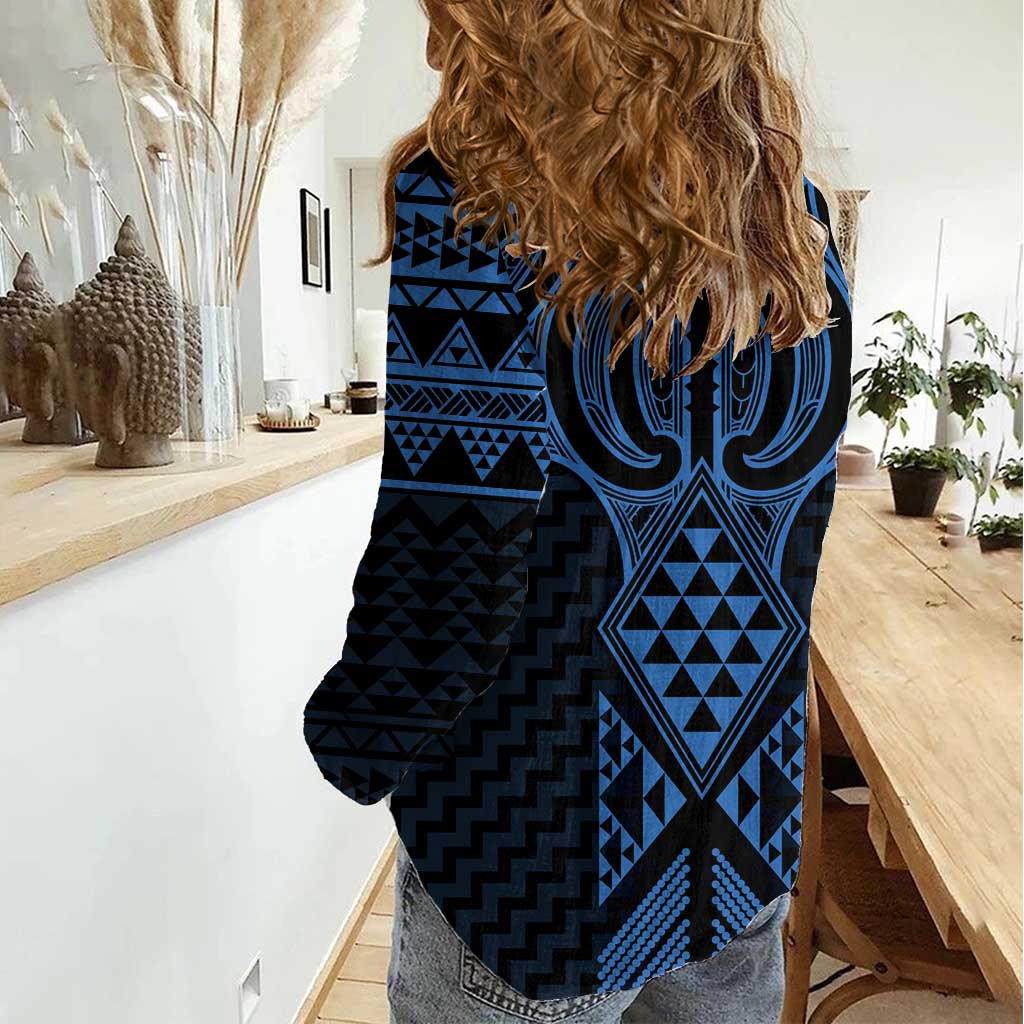 Kikorangi Maori Ta Moko Poutama Art Women Casual Shirt