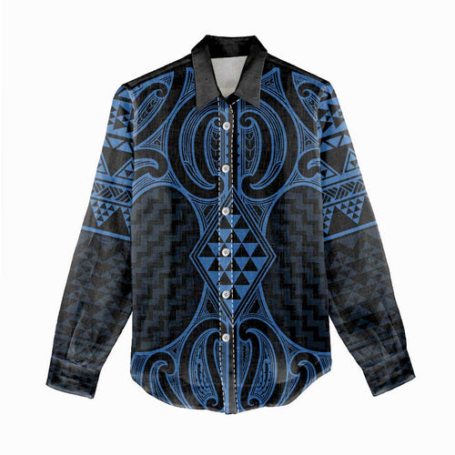 Kikorangi Maori Ta Moko Poutama Art Women Casual Shirt