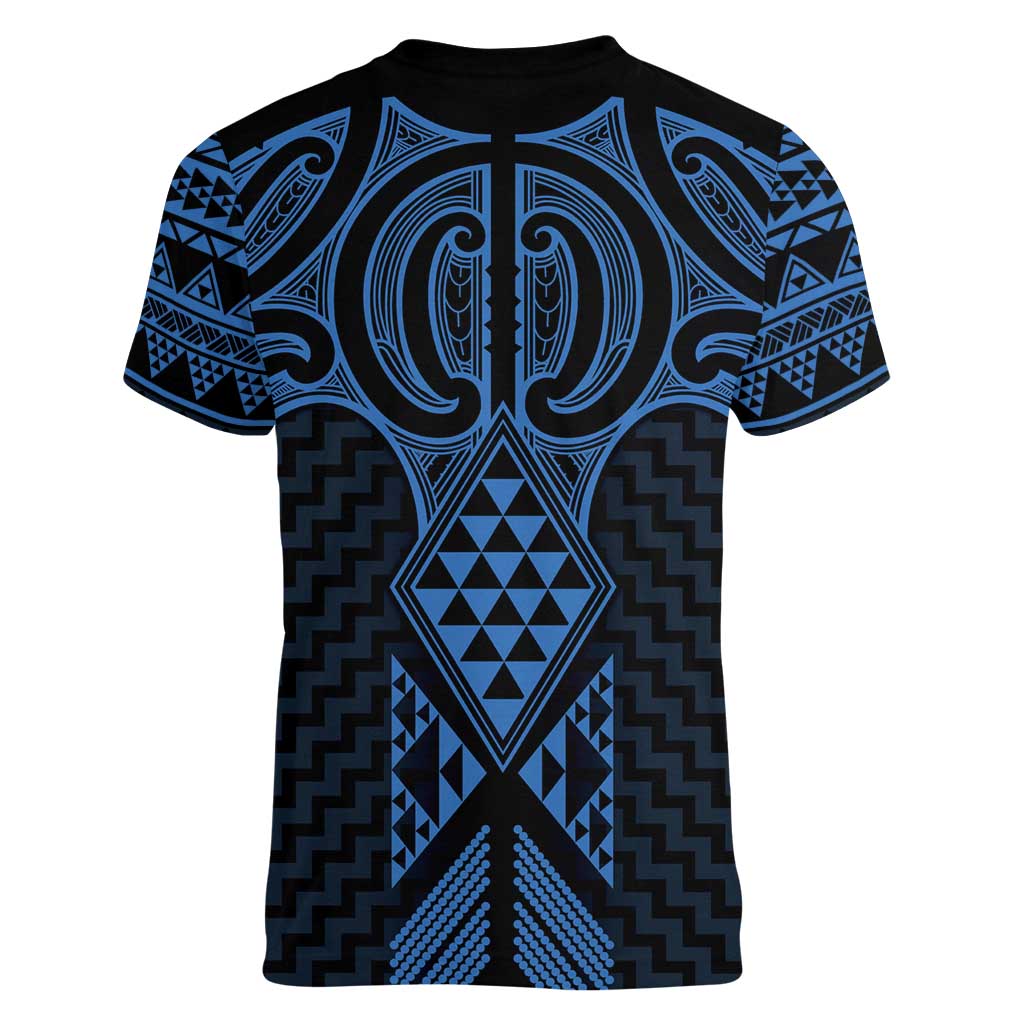 Kikorangi Maori Ta Moko Poutama Art Women V-Neck T-Shirt