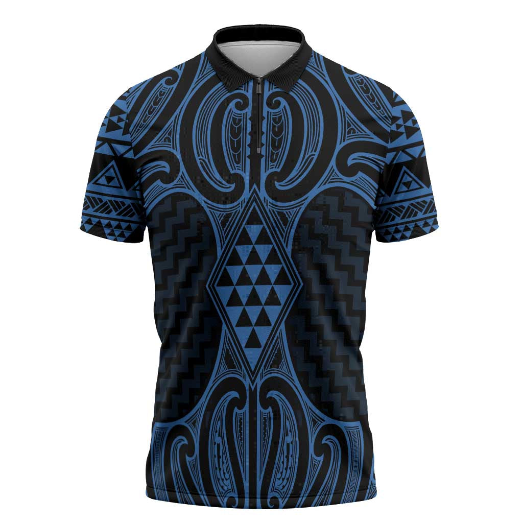 Kikorangi Maori Ta Moko Poutama Art Zipper Polo Shirt - Aussie Hoodie
