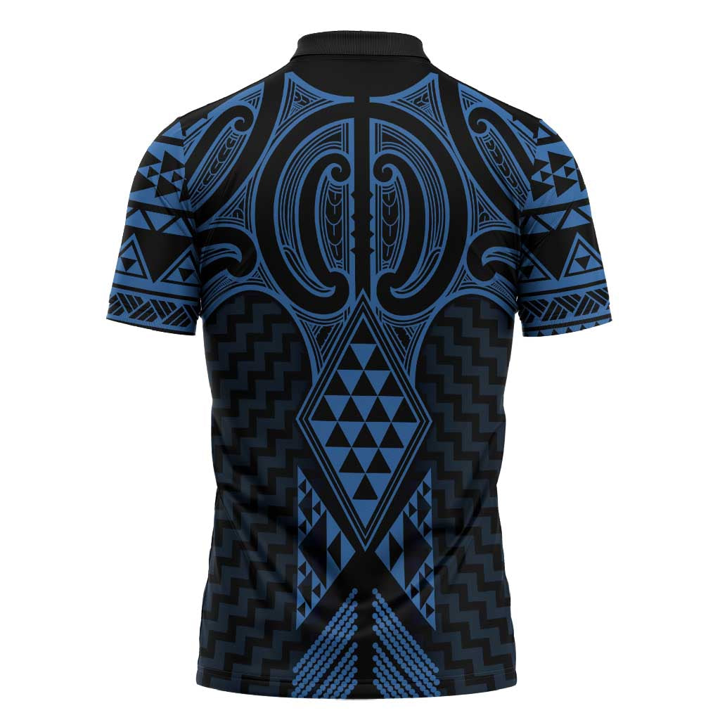 Kikorangi Maori Ta Moko Poutama Art Zipper Polo Shirt - Aussie Hoodie