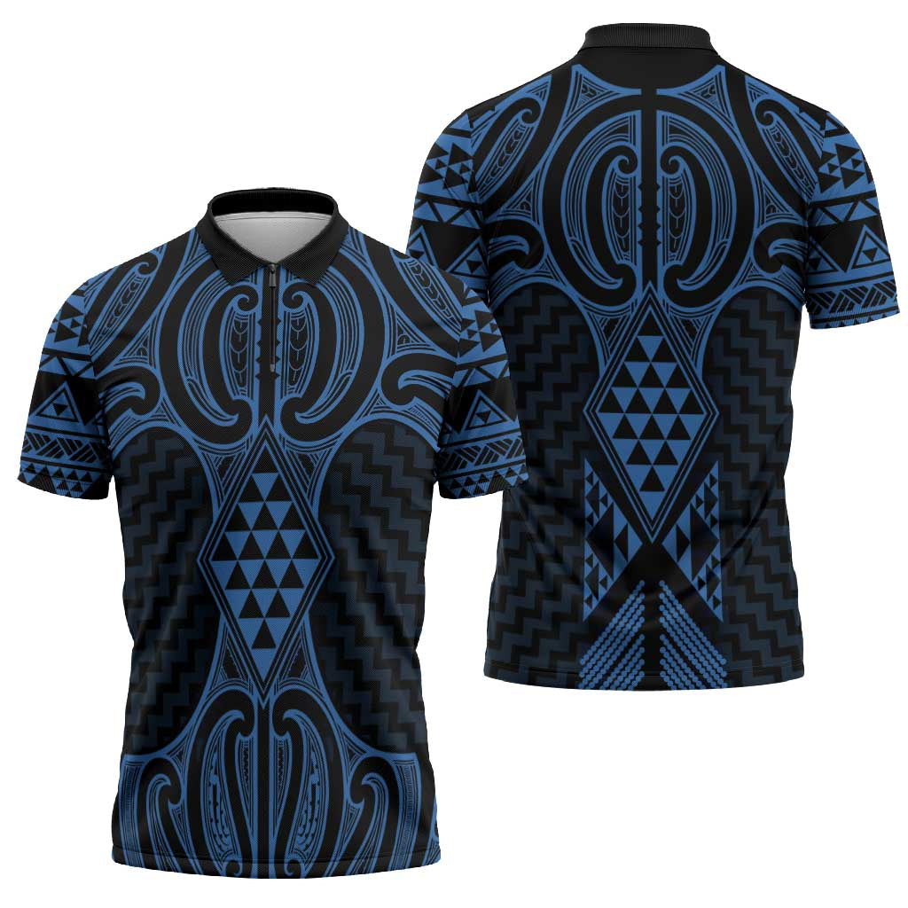 Kikorangi Maori Ta Moko Poutama Art Zipper Polo Shirt - Aussie Hoodie