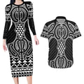 Ma Maori Ta Moko Poutama Art Couples Matching Long Sleeve Bodycon Dress and Hawaiian Shirt