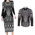 Ma Maori Ta Moko Poutama Art Couples Matching Long Sleeve Bodycon Dress and Long Sleeve Button Shirt