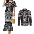 Ma Maori Ta Moko Poutama Art Couples Matching Mermaid Dress and Long Sleeve Button Shirt