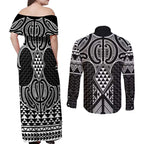 Ma Maori Ta Moko Poutama Art Couples Matching Off Shoulder Maxi Dress and Long Sleeve Button Shirt