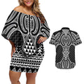 Ma Maori Ta Moko Poutama Art Couples Matching Off Shoulder Short Dress and Hawaiian Shirt