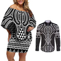Ma Maori Ta Moko Poutama Art Couples Matching Off Shoulder Short Dress and Long Sleeve Button Shirt