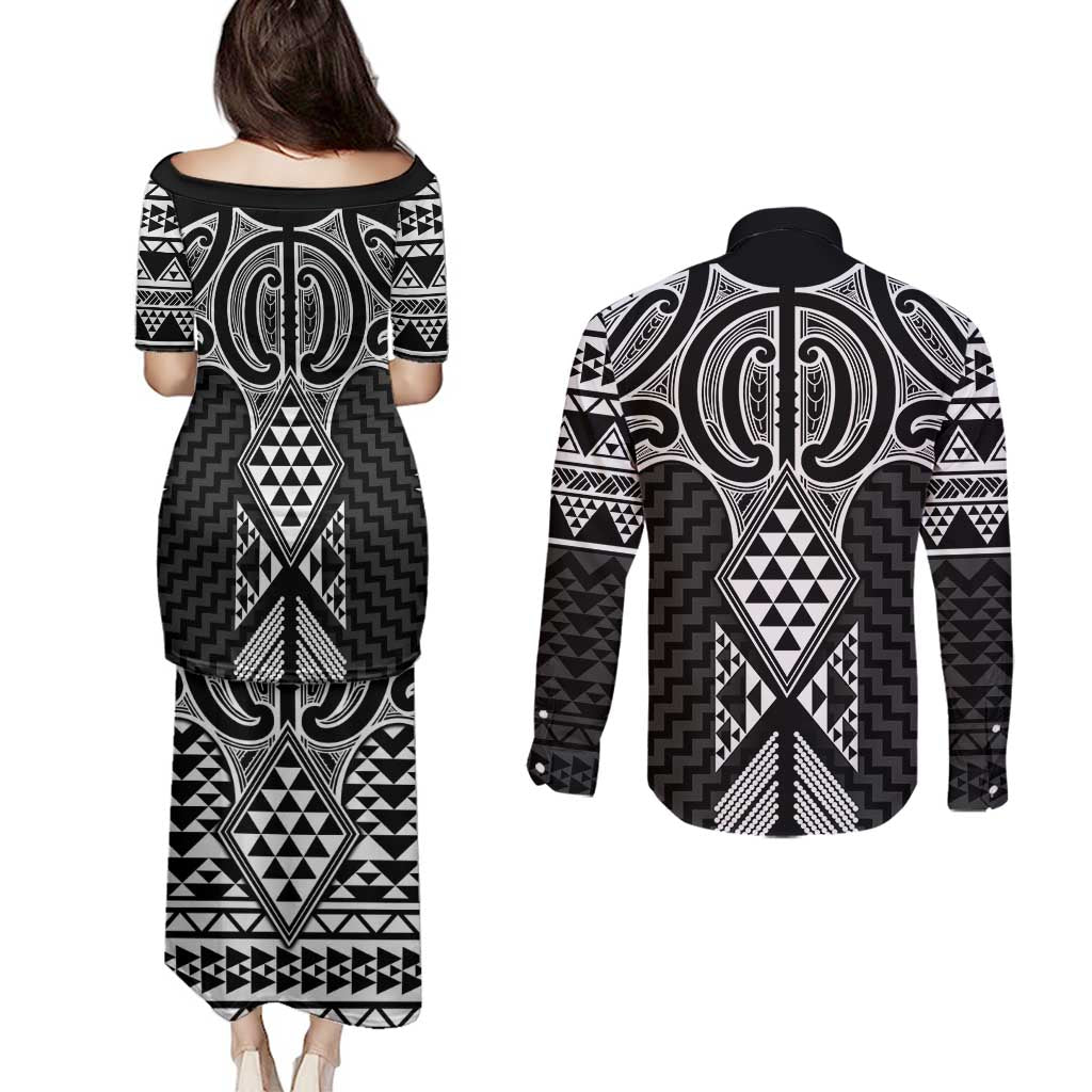Ma Maori Ta Moko Poutama Art Couples Matching Puletasi and Long Sleeve Button Shirt