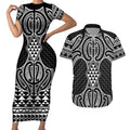 Ma Maori Ta Moko Poutama Art Couples Matching Short Sleeve Bodycon Dress and Hawaiian Shirt