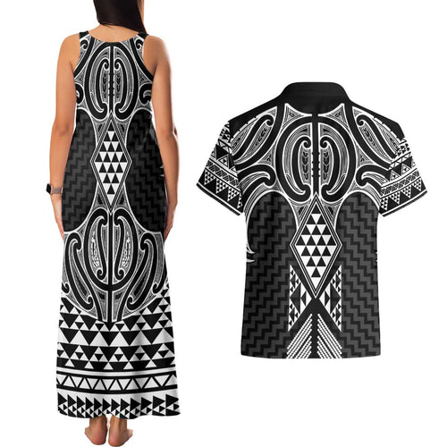 Ma Maori Ta Moko Poutama Art Couples Matching Tank Maxi Dress and Hawaiian Shirt
