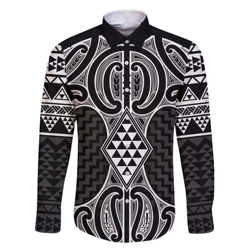 Ma Maori Ta Moko Poutama Art Family Matching Long Sleeve Bodycon Dress and Hawaiian Shirt
