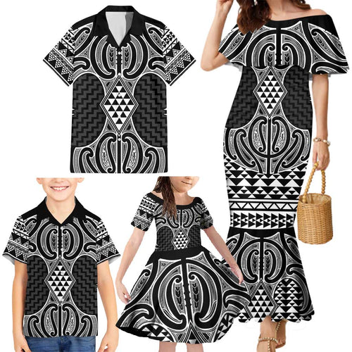 Ma Maori Ta Moko Poutama Art Family Matching Mermaid Dress and Hawaiian Shirt