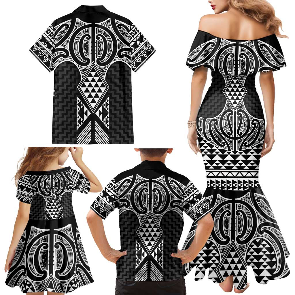 Ma Maori Ta Moko Poutama Art Family Matching Mermaid Dress and Hawaiian Shirt