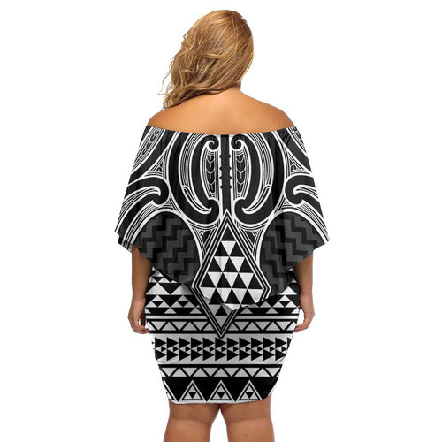 Ma Maori Ta Moko Poutama Art Family Matching Off Shoulder Short Dress and Hawaiian Shirt
