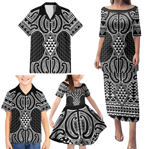 Ma Maori Ta Moko Poutama Art Family Matching Puletasi and Hawaiian Shirt