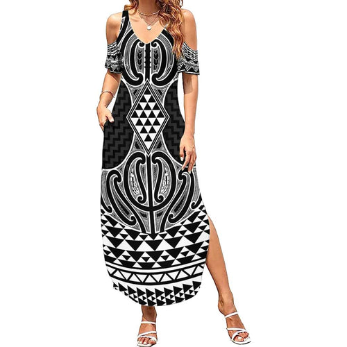 Ma Maori Ta Moko Poutama Art Family Matching Summer Maxi Dress and Hawaiian Shirt