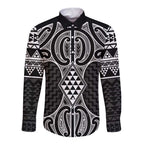 Ma Maori Ta Moko Poutama Art Long Sleeve Button Shirt