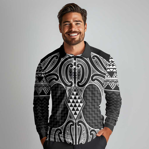 Ma Maori Ta Moko Poutama Art Long Sleeve Polo Shirt