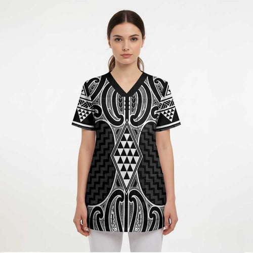 Ma Maori Ta Moko Poutama Art Scrub Top - Aussie Hoodie
